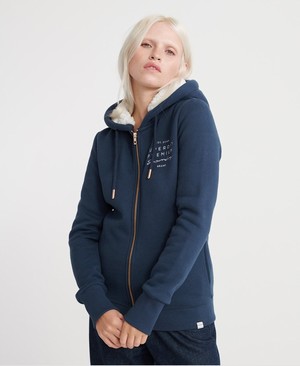 Superdry Applique zip Női Kapucnis Pulóver Sötétkék | RGUAE9521